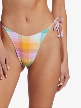 Billabong Pastel Plaid Tie-Side Bikini Bottom - Yellow, Pink, Lavender, Mint